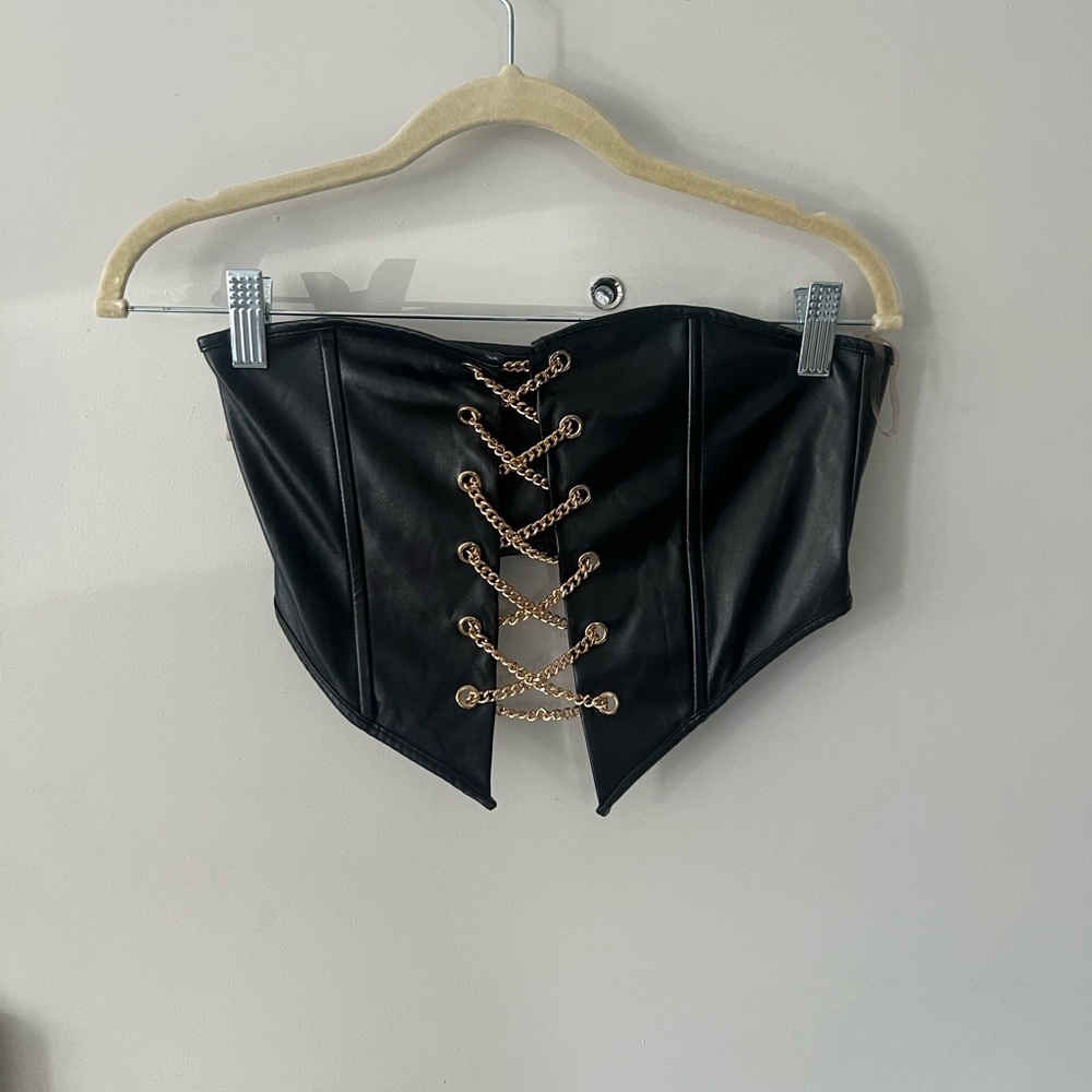 Fashion Nova Black Corset Top with Gold Chain Detail